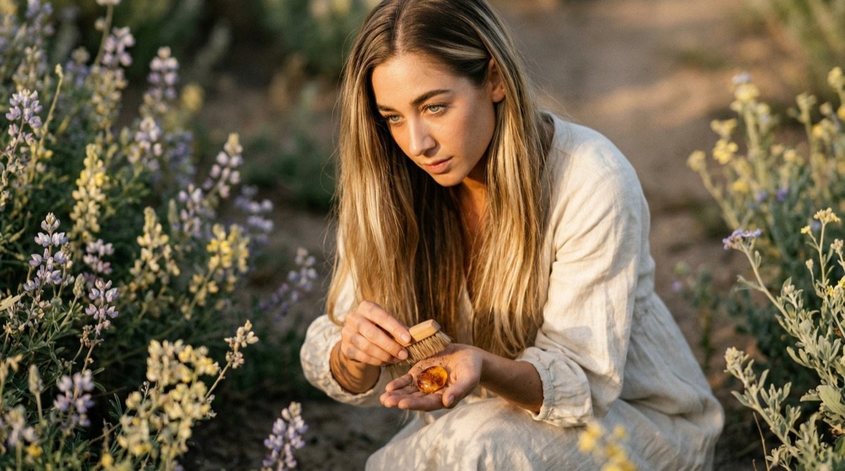 Rebecca seated with a book in soft morning light
